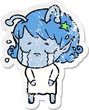 Bir insan tarafından çizilmiş, ağlayan uzaylı bir kızın sıkıntılı çıkartması.