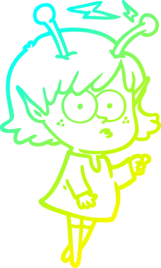 Bir insan tarafından çizilmiş bir uzaylı kız çizgi filmi.