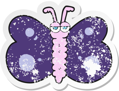 Bir insan tarafından çizilmiş karikatür kelebeğinin gerilmiş yapıştırması.