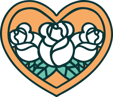 Bir insan tarafından çizilmiş kalp ve çiçeklerin ikonik dövme şekli