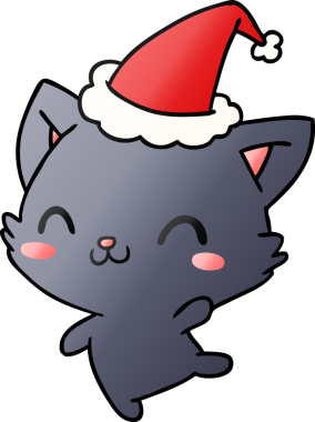 Bir insan tarafından çizilmiş kawaii kedisinin el çizimi gradyan çizgi filmi.