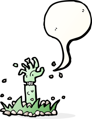 Bir insan tarafından çizilmiş konuşma balonu olan bir zombi kolu.