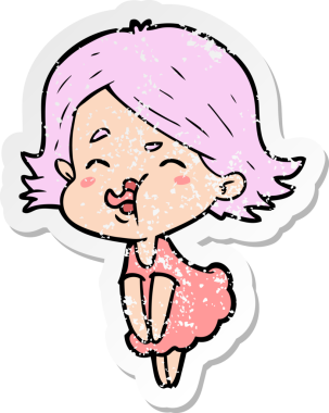 Bir insan tarafından çizilmiş karikatür kızının sıkıntılı çıkartması.