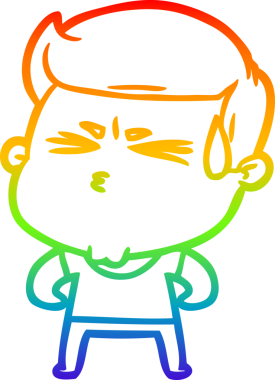 Bir insan tarafından çizilmiş terleyen bir çizgi film karakterinin çizimi.