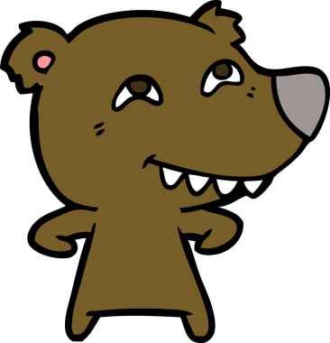 Bir insan tarafından çizilmiş dişleri gösteren çizgi film ayısı.