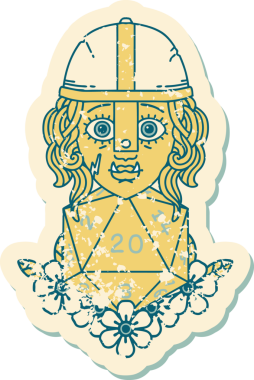 Retro Dövme Biçimi Bir insan tarafından çizilmiş 20 zarlı yarı ork savaşçı karakteri