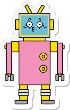 Bir insan tarafından çizilmiş şirin çizgi film robotunun çıkartması.