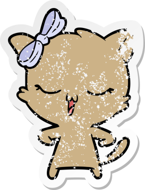 Bir insan tarafından kafasında fiyonk olan çizgi film kedisinin sıkıntılı çıkartması.