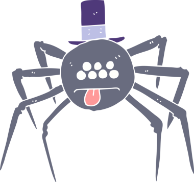 Bir insan tarafından çizilmiş silindir şapkalı cadılar bayramı örümceğinin düz renk çizimi