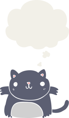 Düşünce baloncuğu olan çizgi film kedisi insan tarafından çizilmiş.