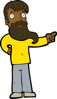 Bir insan tarafından çizilmiş sakallı bir çizgi film adamı.