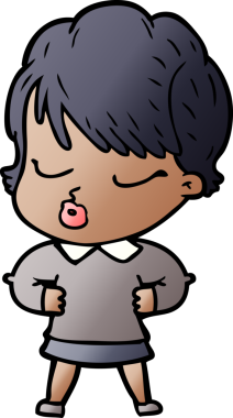 Bir insan tarafından çizilmiş gözleri kapalı çizgi film kadını.