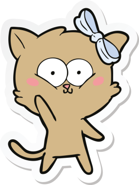 Bir insan tarafından çizilmiş çizgi film kedisinin çıkartması.