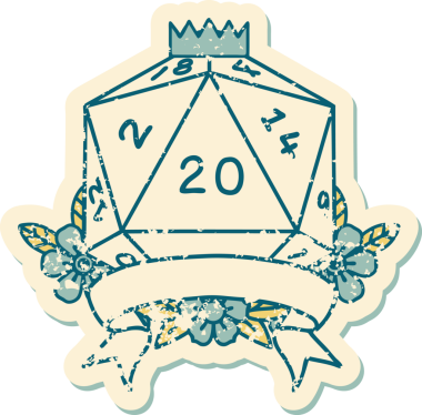 Retro Dövme Biçimi Doğal 20 kritik vuruş D20 zar bir insan tarafından çizildi