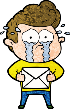 Çizgi film ağlayan adam bir insan tarafından çizilmiş bir mektup alıyor.