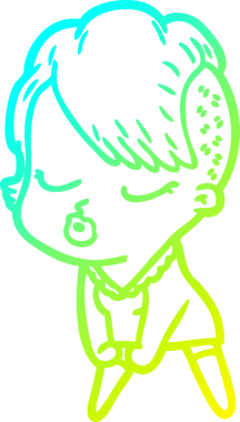 Bir insan tarafından çizilmiş soğuk gradyan çizgi film karakteri güzel hippi kız.