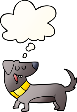 Düşünce baloncuğu olan çizgi film köpeği bir insan tarafından çizilmiş.