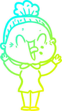 Bir insan tarafından çizilmiş, mutlu, yaşlı bir kadının çizimi.