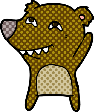 Bir insan tarafından çizilmiş dişleri gösteren çizgi film ayısı.