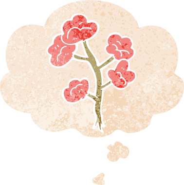 Düşünce baloncuklu karikatür çiçekleri grunge sıkıntılı retro desen bir insan tarafından çizilmiş