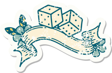 Bir insan tarafından çizilmiş uğurlu zarların olduğu eski bir etiket.