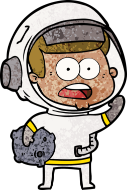 Bir insan tarafından çizilmiş ay taşını tutan astronot şaşırdı.