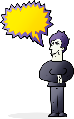 Bir insan tarafından çizilmiş, konuşma balonu olan bir vampir.