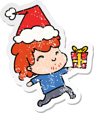 Bir insan tarafından çizilmiş Kawai çocuğunun, sıkıntılı yılbaşı çıkartması.