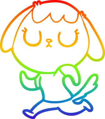 Gökkuşağı gradyan çizimi. Bir insan tarafından çizilmiş şirin bir köpek çizimi.