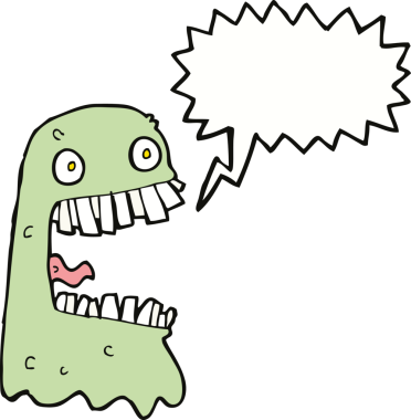 Bir insan tarafından çizilmiş konuşma balonlu iğrenç bir hayalet.