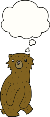 Bir insan tarafından çizilmiş düşünce baloncuklu çizgi film ayısı.