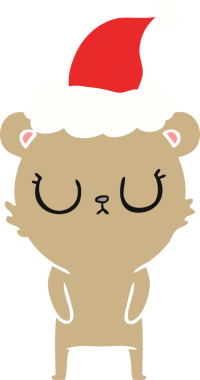 Bir insan tarafından çizilmiş Noel Baba şapkası takan bir ayının düz renk çizimi.