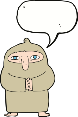 Bir insan tarafından çizilmiş konuşma balonu olan cüppeli bir keşiş.