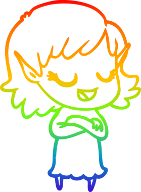 Gökkuşağı gradyan çizgisi mutlu çizgi film kızı bir insan tarafından çizilmiş.