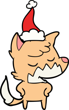 Bir insan tarafından çizilmiş Noel Baba şapkası giymiş bir tilki çizilmiş.