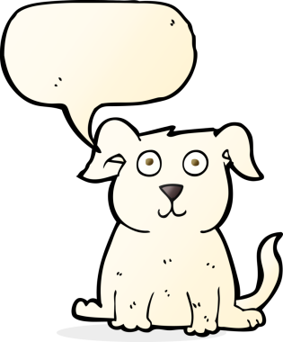 bir insan tarafından çizilmiş konuşma balonlu mutlu bir köpek.