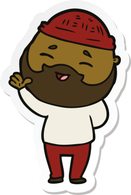 Bir insan tarafından çizilmiş mutlu sakallı bir adamın çıkartması.