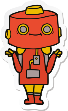 Bir insan tarafından çizilmiş robot karikatür çıkartması.