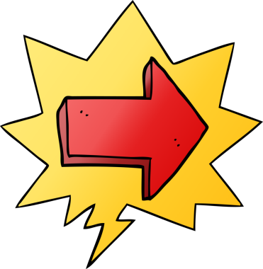 bir insan tarafından çizilmiş düzgün eğimli konuşma baloncuğu ile ok gösteren çizgi film