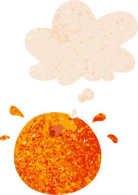 Düşünce baloncuğu ile turuncu çizgi film grunge sıkıntılı retro desen bir insan tarafından çizilmiş