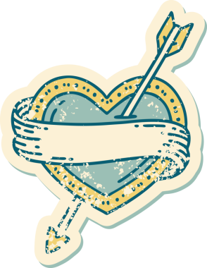 Bir insan tarafından çizilmiş ok kalp ve pankartın sembolik dövmeli görüntüsü