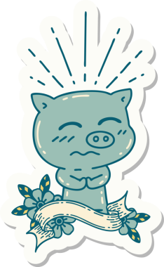 Bir insan tarafından çizilmiş dövme stili gergin domuz karakteri çıkartması.