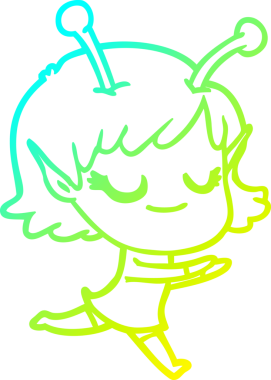 Bir insan tarafından çizilmiş gülümseyen uzaylı kız çizgi filmi.