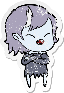 Bir insan tarafından çizilmiş gülen vampir kız çizgi filminin sıkıntılı çıkartması.