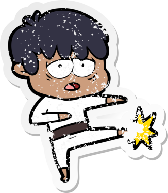 Bir insan tarafından çizilmiş karate yapan bitkin bir çocuğun sıkıntılı çıkartması.