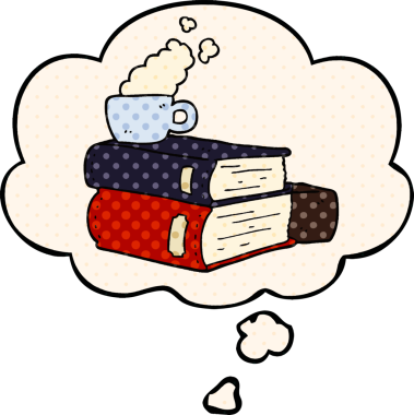 Çizgi roman tarzında bir insan tarafından çizilmiş çizgi roman ve kahve fincanı.