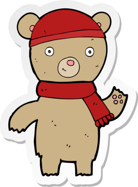 Bir insan tarafından çizilmiş oyuncak ayı sallayan bir karikatür çıkartması.