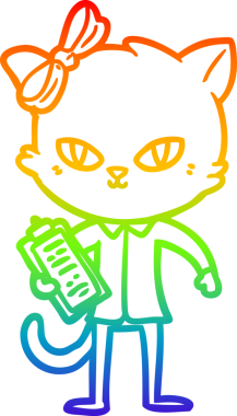 Gökkuşağı gradyan çizgisi bir insan tarafından çizilmiş şirin bir çizgi kedi çizimi