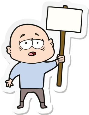 Bir insan tarafından çizilmiş, yorgun, kel bir adamın çıkartması.