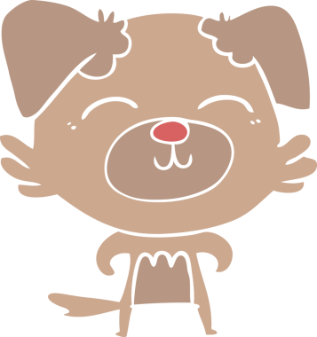 Bir insan tarafından çizilmiş düz renkli çizgi film köpeği.